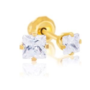 INVERNESS YELLOW GOLD 3MM TIFFANY SQUARE CZ