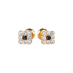 LUSTROUS(163)GOLD SQUAR BLACK DIAMOND EAR